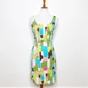 ITW By Claude Brown Green Abstract Tie Waist Dress